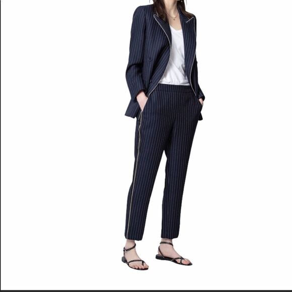 Zadig & Voltaire Navy Myrtille Porta Stripes Pull-On Pants New With Tag Size 38